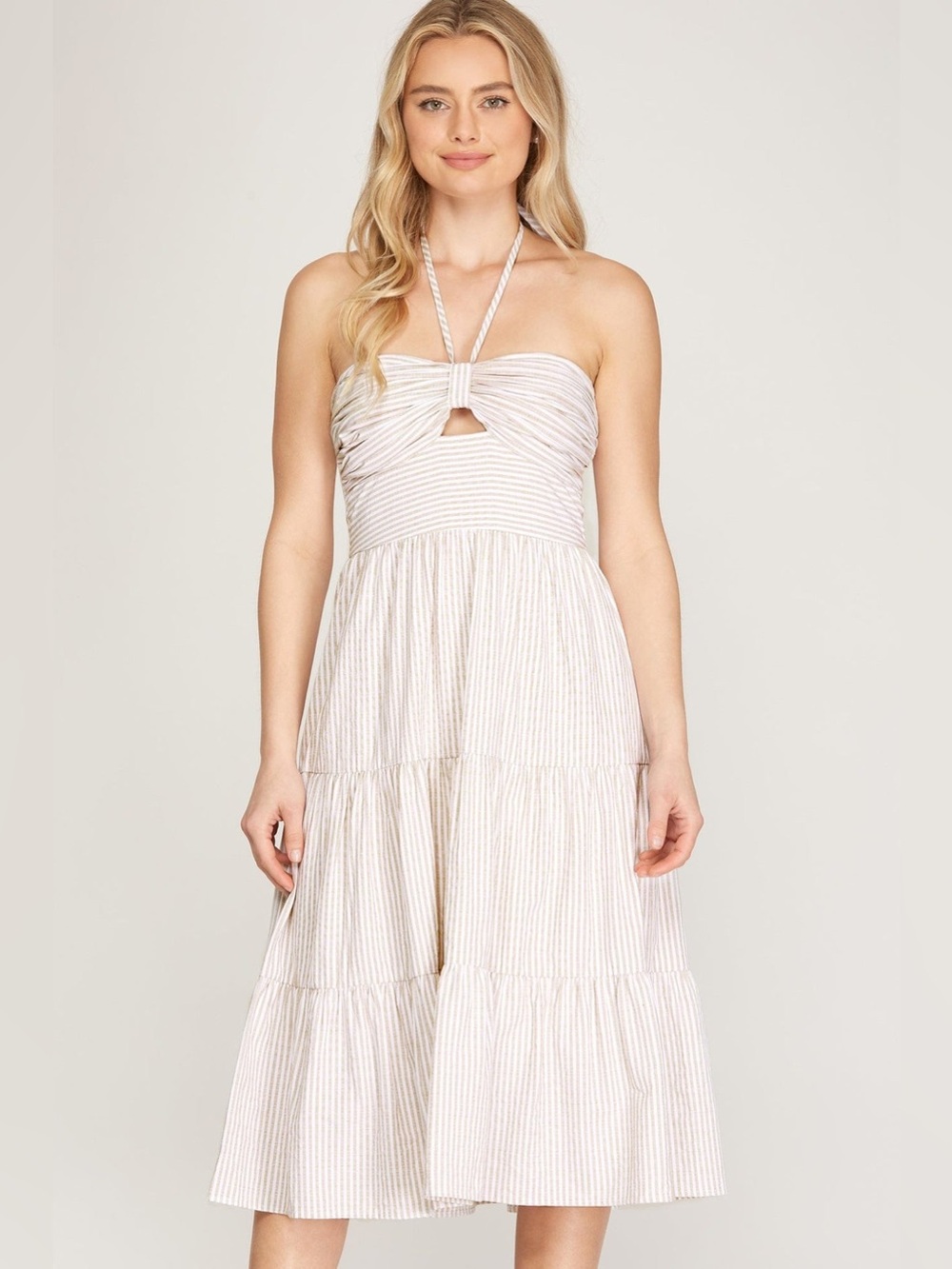 She + Sky Tiered Halter Midi Dress
